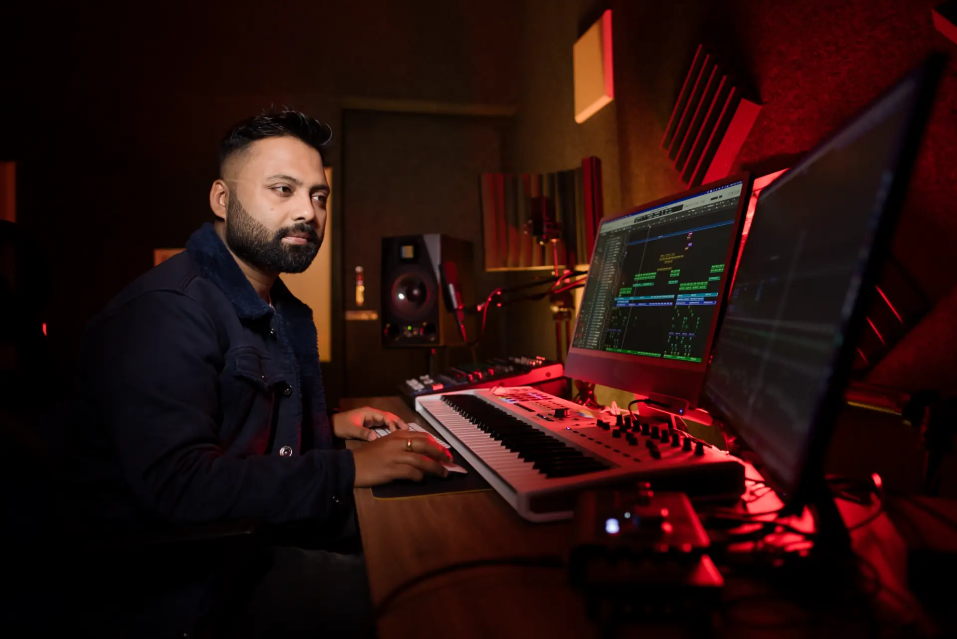 Arijit Saha working at his studio production desk